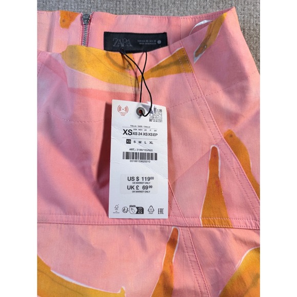 ZARA Pink Banana Print High Low Midi Skirt 3188/153 XS New With Tags - Picture 5 of 9